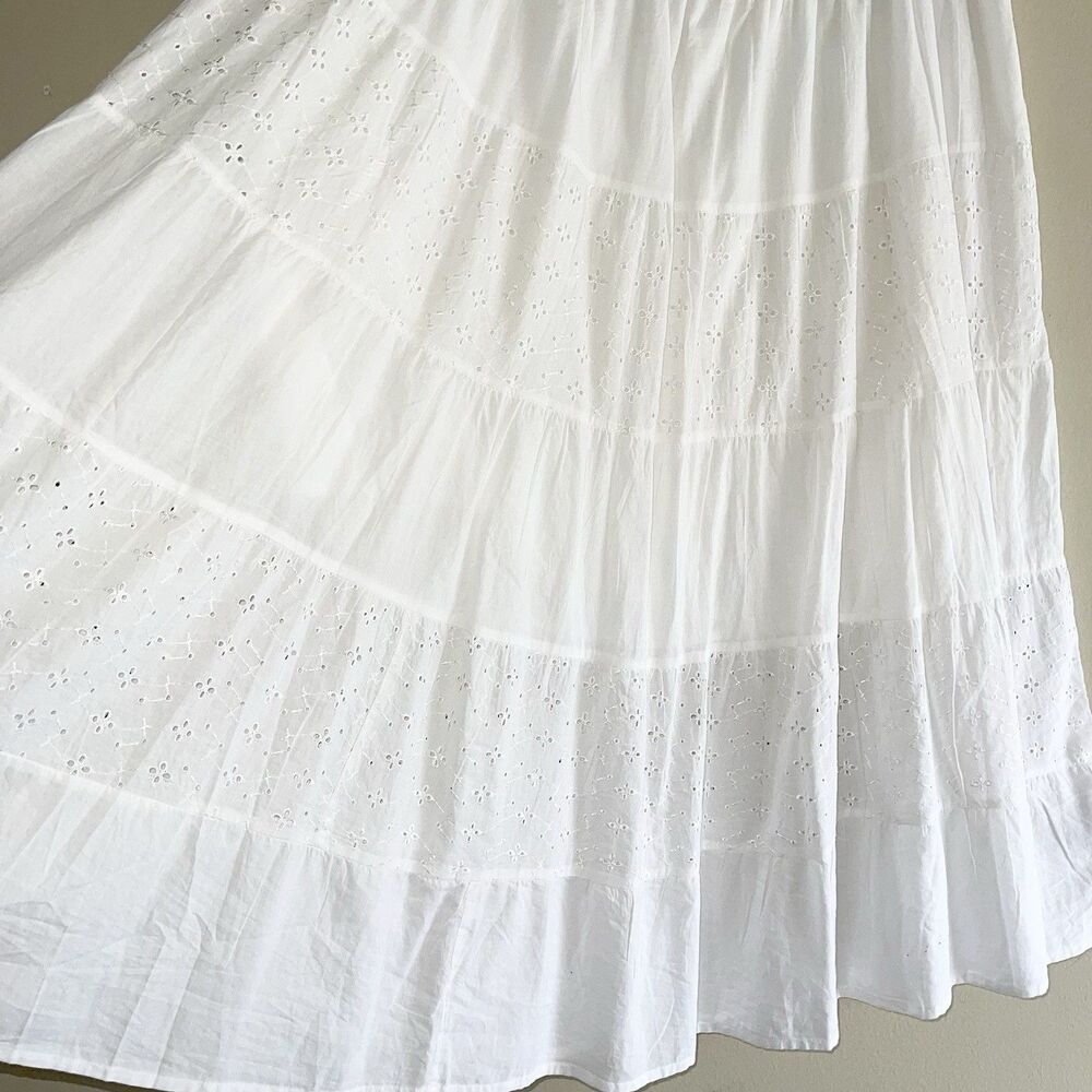 Claudia Richard White Boho Maxi Skirt Plus Size 1X Eyelet Tiered Elastic Waist - Picture 2 of 9